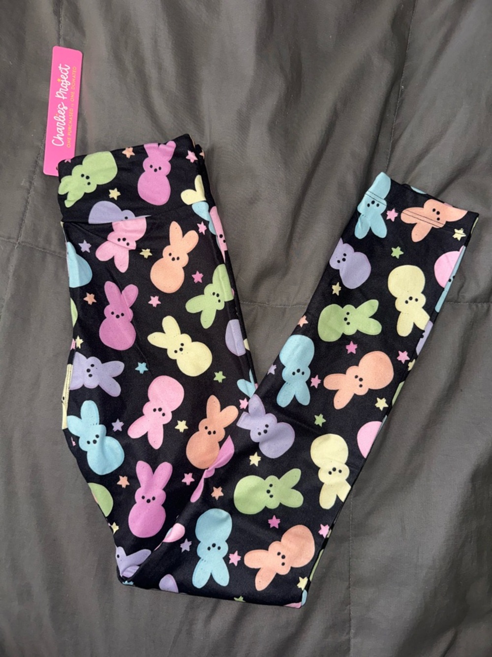 Charlie’s Project Girls' L/XL Leggings Pastel Peeps with Black Background